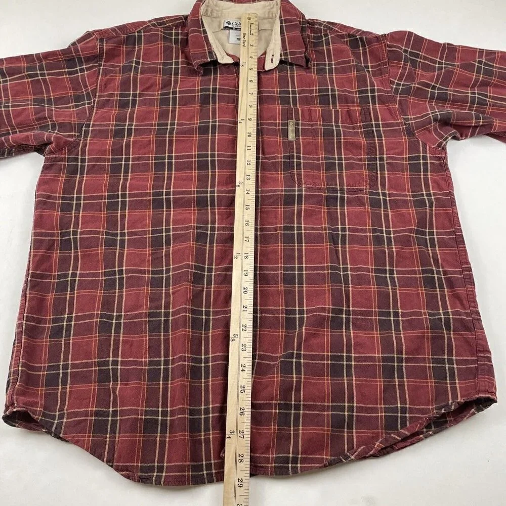 Columbia Button Up Plaid Shirt Men’s XL Cotton Reds Orange Long Sleeve Outdoors